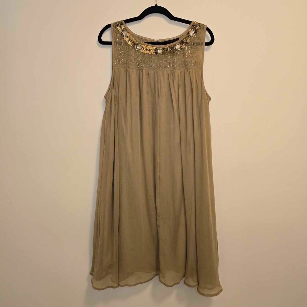 Lane Bryant Gold Beaded Sleeveless Chiffon Swing Dress - Picture 2 of 9